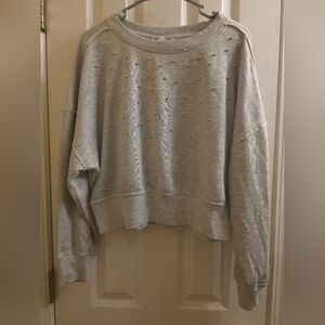 Jessica Simpson Light Gray Pearl-Embellished Cropped Sweatshirt